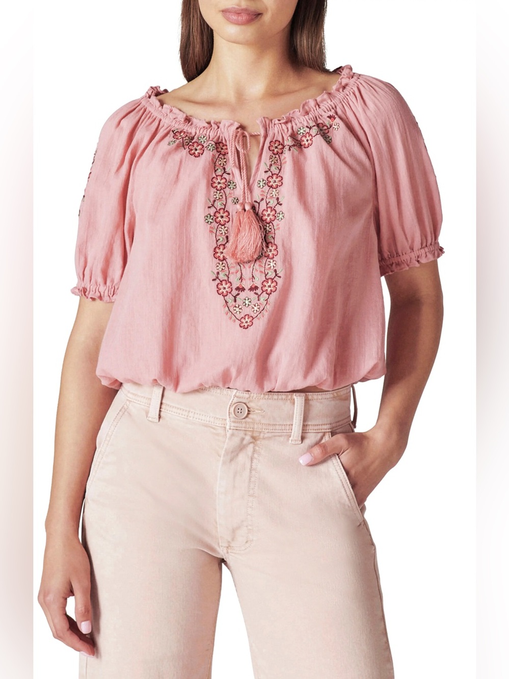 Lucky Brand Embroidery Cotton Blouse / Size: Large / Boho Chic / Floral
